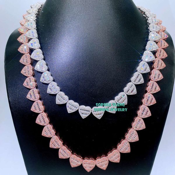 

Iced Pass Tester Gold Plated Pendant 13Mm Baguette Moissanite Diamond Heart Tennis Necklace