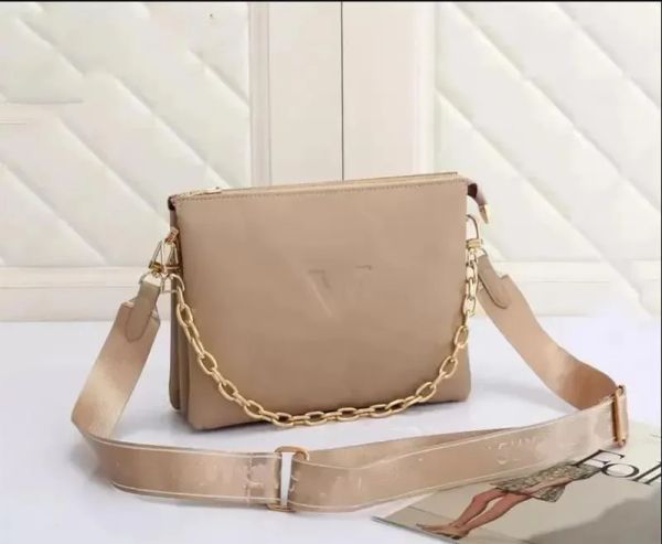 

luxurys Fashion COUSSIN women designers bag genuine calf leather embossed Chain carry Purse clutch crossbody handbag shouler bag, Khaki