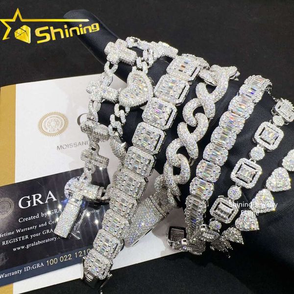

Wholesale Price Lab Diamond Sier Vvs Moissanite Iced Out Hip Hop Jewelry Necklace Link Chain Tennis Cuban Bracelet M