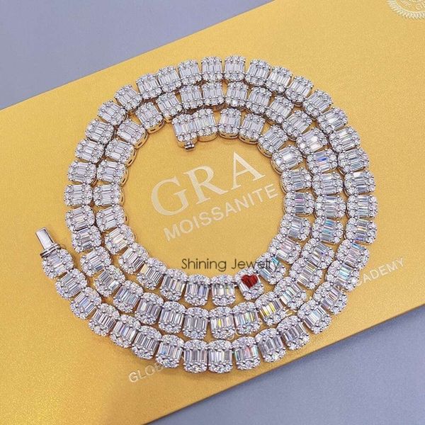 

Real Sterling Sier 9Mm Tennis Chain Baguette Diamond Necklace