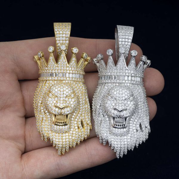 

Wholesale New Crown Lion Head Hip Hop Moissanite Pendant Sterling Jewelry Accessories Sier Necklace Hiphop