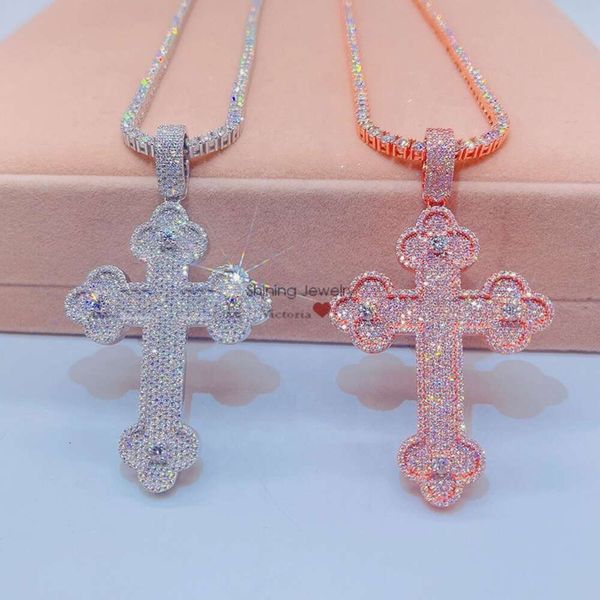 

Ready To Ship Pass Tester Dropshipping Tennis Necklace Diamond Moissanite Iced Hip Hop Cross Pendant