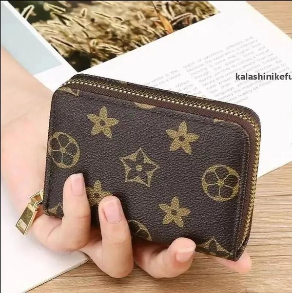 

5AFashion women wallet PU Leather wallet single zipper wallets lady ladies short classical purse with card orange box, Brown flowers