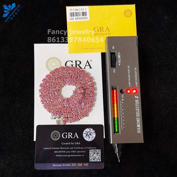 

Sparkling Fashion Iced Out Pink Color VVS Sier 4Mm 5Mm 6.5Mm 8Mm GRA Moissanite Diamond Tennis Chain Necklace Women