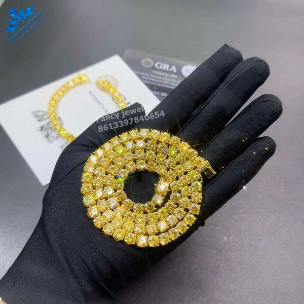 

Sterling Sier Gold Plated Necklace S GRA 4Mm 5Mm 6.5Mm 8Mm VVS Yellow Moissanite Tennis Chain