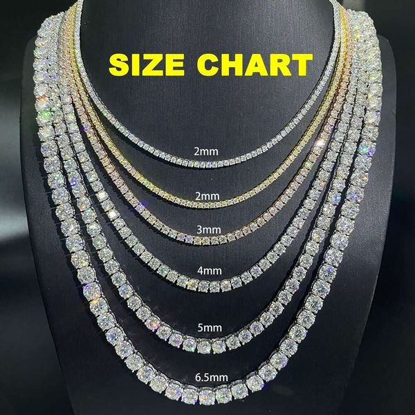 

Wholesale Hip Hop Jewelry Iced Out Gold Plated Sterling Sliver 2Mm 3Mm Diamond Tennis Chain Moissanite Necklace For Men Women