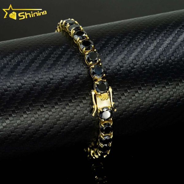 

Yellow Gold Plated 3Mm 4Mm 5Mm 6.5Mm Black Moissanite Chain Sterling Sier Men Women Tennis Necklace Bracelet