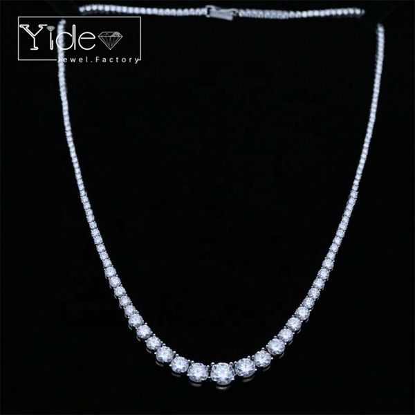 

Sier Hip Hop Sparkling Vvs Moissanite Diamond Tennis Chain Iced Out Necklace