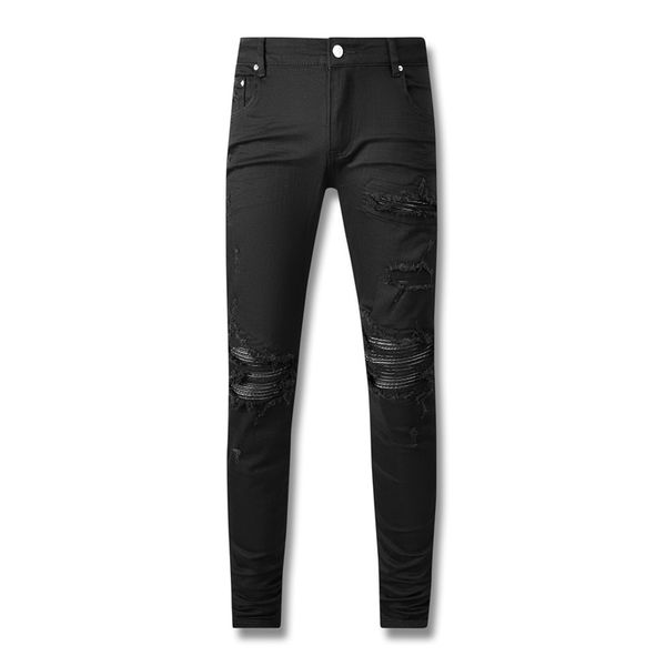 

Spring Hip Hop Youth Skinny Zipper Denim Worn out Plus Size Pleated Jeans Ripped Man Amiryes Black