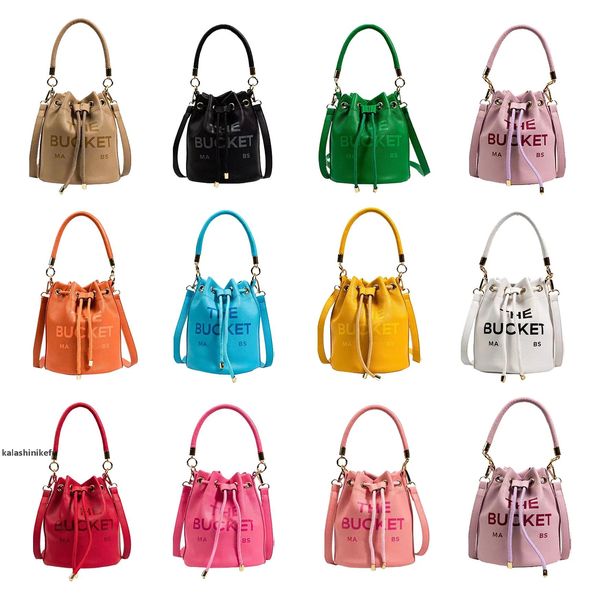 

6A Classic pull closure the marc leather BUCKET bag Womens men handbag original Luxury tote Drawstring shoulder hot fashion Designer buckets, Khaki