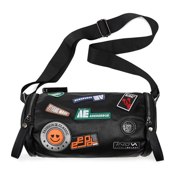 

Factory outlet men shoulder bag street trend medal backpack large capacity simple patch mens casual messenger bag daily Joker black fashion backpack 3235#