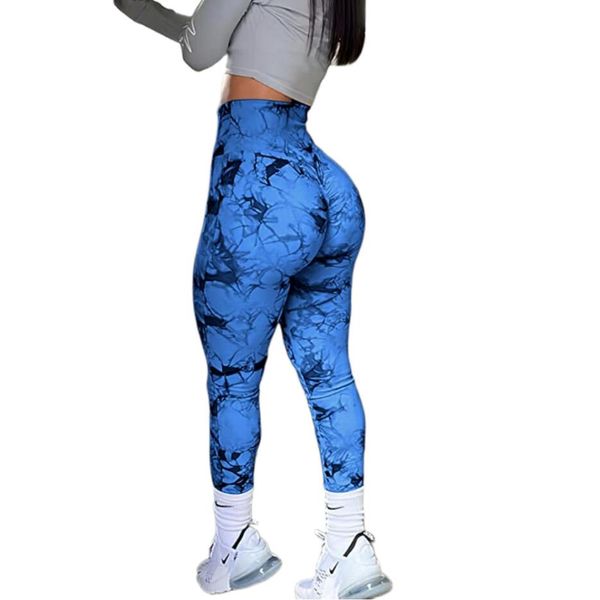 

24 Colors Tie Dye Seamless High Waisted Workout Leggings for Women Scrunch Butt Lifting Yoga Gym Athletic Pants Clothing, Black blue