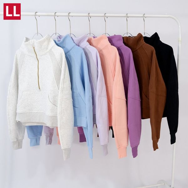 

LL Yoga Sweahir SCA Oversized Funnel-neck Half-zip Cropped Mock Sweater Crew Neck Pullover Long Sleeve Jacket Fleece Thickened Cozy Laidback Warm Jogger, Violet