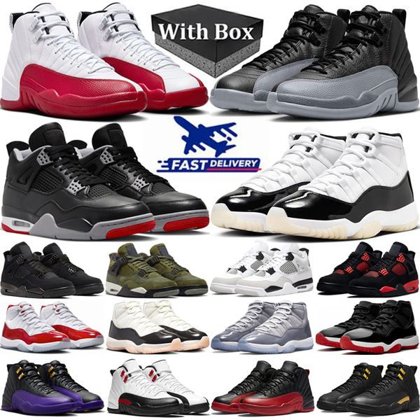 

With Box 12 4 11 basketball shoes men women 12s cherry black wolf grey 4s bred reimagined medium olive 11s gratitude mens trainers sports sneakers, #3