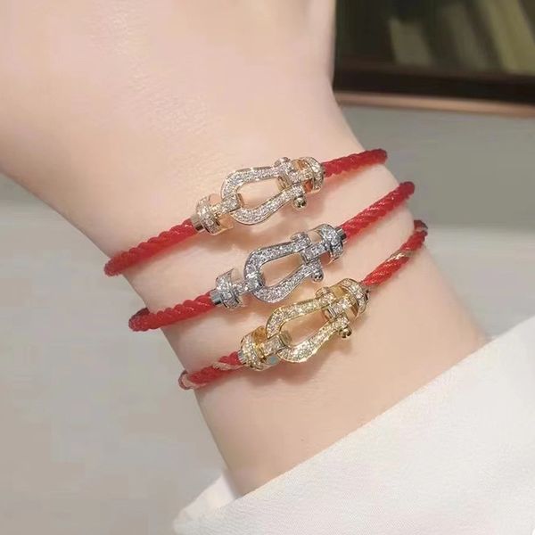 

Women's Horseshoe Buckle Diamond Encrusted Leather String Bracelet Designer Bracelet Luxury Fashion U Shape Clasp Bracelet 24 Matching Colors