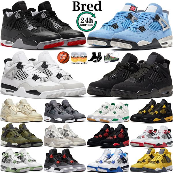

4 Basketball Shoes for Men Women 4s Bred Reimagined Military Black Cat Sail Red Cement Yellow Thunder White Oreo Cool Grey Blue University Mens Sports Sneakers