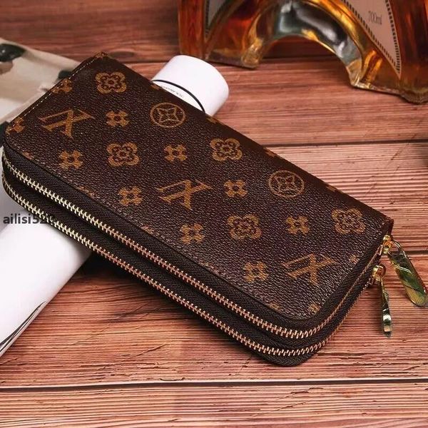 

5A Designers Double ZIPPY WALLET flowers zipper wallets luxurys Men Women leather bags Classic Letters coin Purse Original Plaid card holder, Coffee+plaid