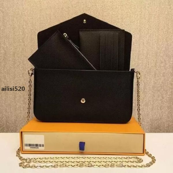 

5A 2022 Top Quality 3 piece set women shoulder bags Genuine Leather handbags purses designers crossbody bag luxury lady tote wallet Coin Pur, Black embossing