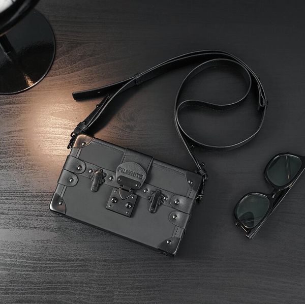 

wholesale shoulder bag 2 colors classic Joker black box bag street personalized embossed couple mobile phone backpack daily Joker leather fashion handbag 1201#