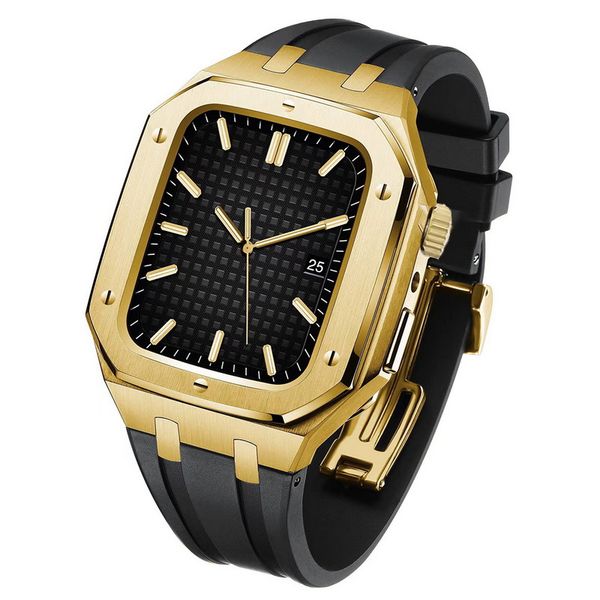 

Metal Luxury Modification Kit Straps For Apple Watch Series 8 7 45mm 6 5 4 SE 44mm Rubber Bands For iWatch Refit Mod kit Bezel Case Band mm i