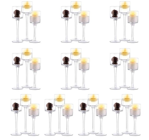 Glass Candle Holder Tea Light Candle Holders Set of 3 Tall Tealight Candle Holder for Table Centerpiece Clear Candleholders