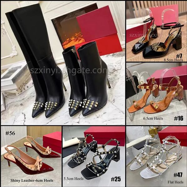 

61 Options High-Quality Women's Riveted Decorative Leather Boots Fashion Pointed and Thin Heel Boots Short/ Long, #2 short style-black