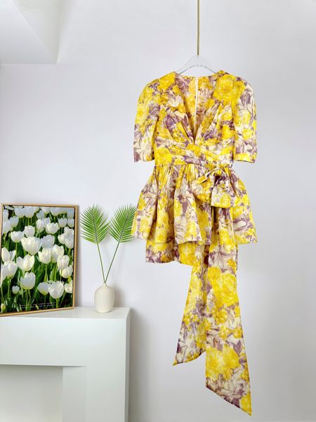 

Casual Fashion dresses wide skirt dress Printed patchwork dress designed by Australian designer Linen Blend, Yellow