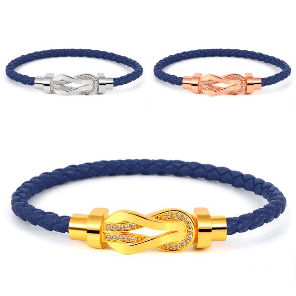

Luxury Fashion Designer Bracelet 8 Buckle Half Diamond Leather Cord Bracelet for Men and Women 24 Matching Colours Simple and Versatile Designer Gift