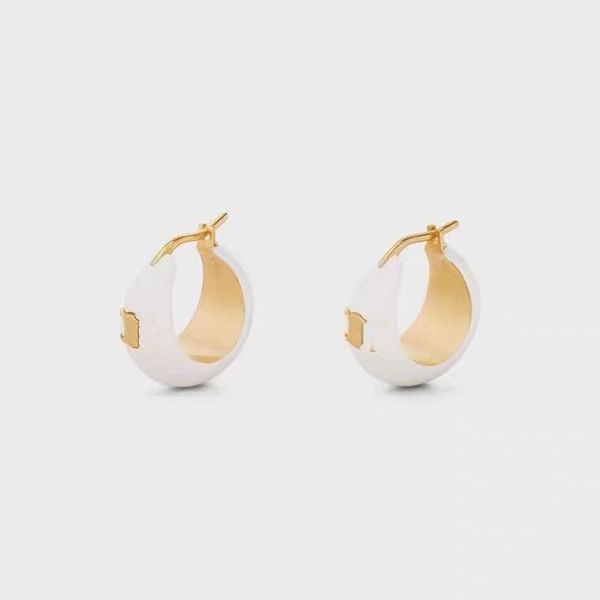 

celi fashion designer earrings women gold embossed LOGO white enamel hoop earrings stud earrings light luxury simple