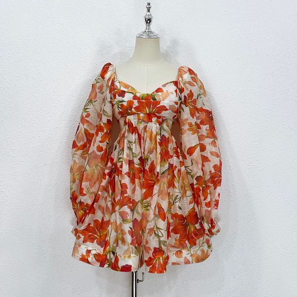 

Australian fashion brand Casual Dresses wide skirt dress made of linen new silk and linen printed backless dress, Multi