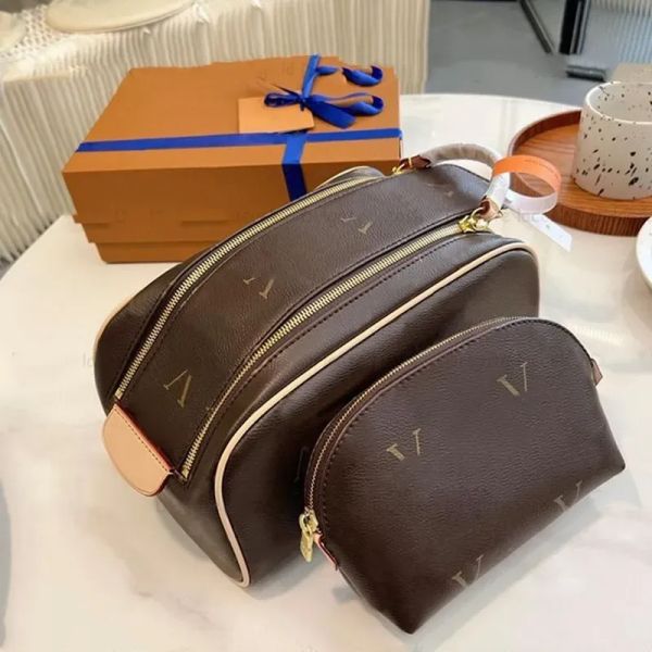 

2PCS Designers Cosmetic Bag Women Handbags Purses Fashion Makeup Bags Classic Letter Plaid Wallets Genuine Leather 9 Colors