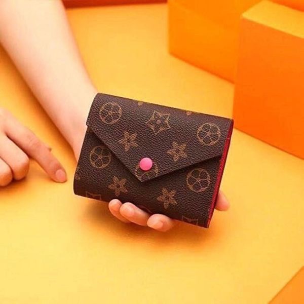 

Fashion Designer Women Short Wallet woman purse Discount original box card holder ladies handbag checked flower, Pink