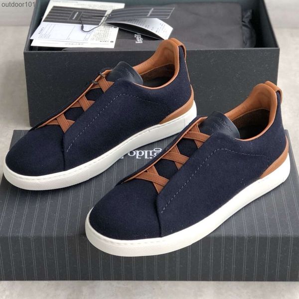 

Zegnas Men's Shoes XXX Series 14MILMIL14 Wool TRIPLE STITCH Sports Casual Shoes, Midnight blue