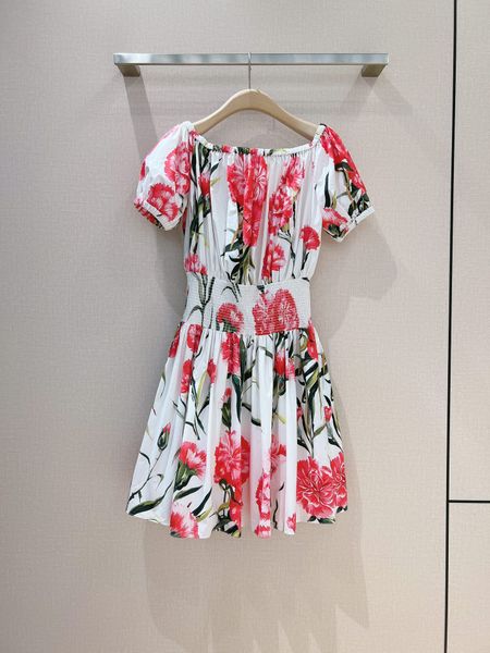 

Casual Fashion dresses wide skirt dress European luxury designer's new carnation printed women's dress, Multi