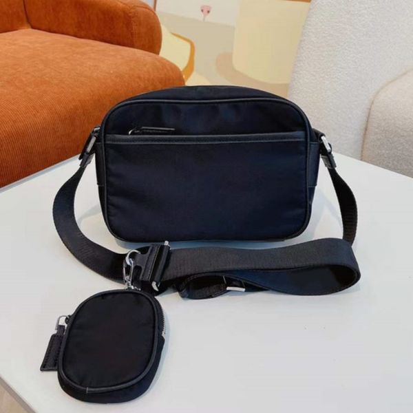 

2023 Nylon Camera Bags designer bag luxury crossbody shoulder bag fashion purses small flaps tote 2-Piece Woman Men with mini coin purse wallet pouch Triangle 5A, 1 black(p l0g0)