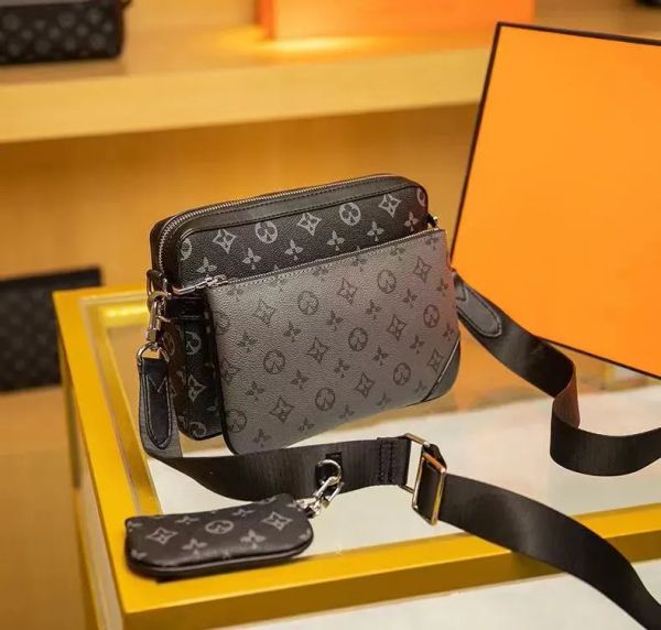 

TOP Handbags Women Men Leather TRIO Messenger Bags Luxury Shoulder Bag Make up Bag Designer Handbag Tote Man's bag, 12