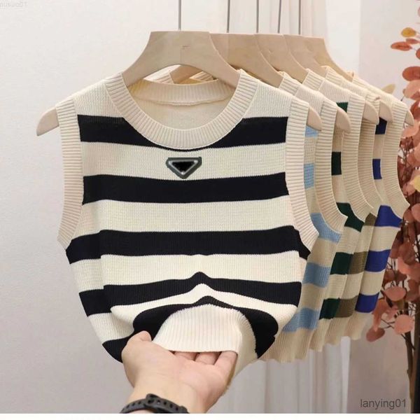 

Women's Tanks Designer Sweater Women Vests Sweaters Spring Fall Loose Letter Round Neck Pullover Knit Waistcoats Sleeveless Vest Top Waistcoat Jumper L230725, Stripe2