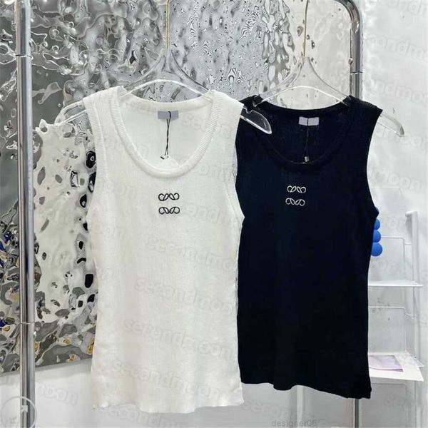 

Women Knits Top Designer Embroidery Knitted Vest Sleeveless Breathable Knitted Pullover Womens Sport Tops, Black/ long version