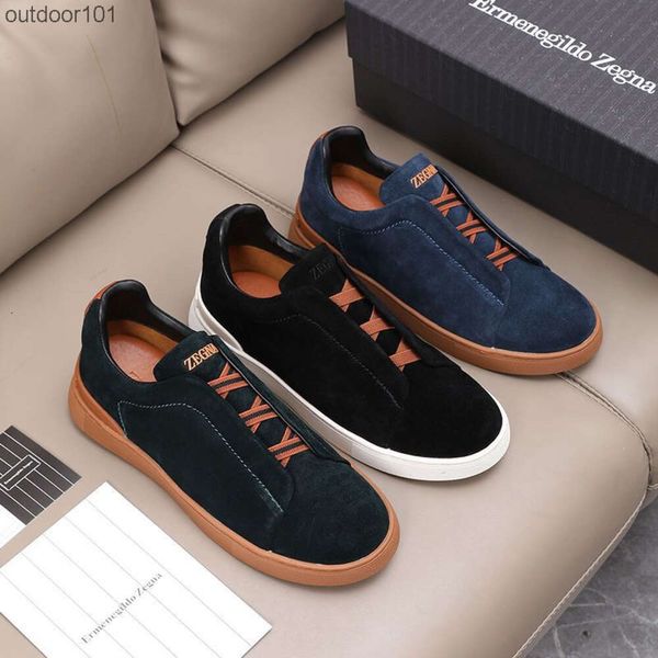 

2024 New Real Madrid Zegnas Men's Shoes Genuine Leather Casual Shoes Board Shoes Fashion Sports Shoes One Step Low Top Shoes, Blue