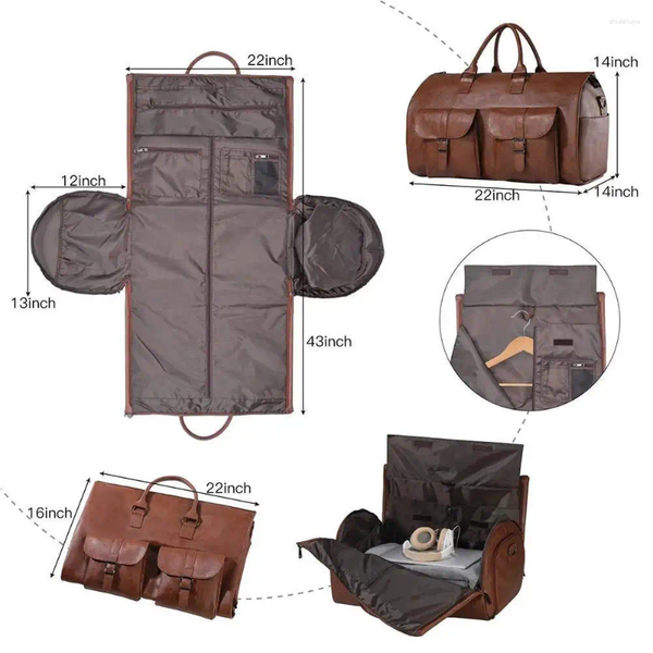 

Bags Storage Garment Bag for Travel Convertible Carry on Duffel Men Waterproof PU Large Weekender 2 in 1 Suit Dress