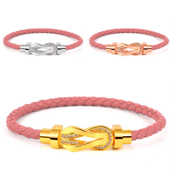 

Luxury Fashion Designer Bracelet 8 Buckle Half Diamond Leather Cord Bracelet for Men and Women 24 Matching Colours Simple and Versatile Designer Gift