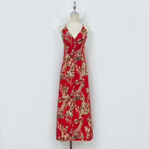 

Casual Fashion dresses Australian designer spring/summer new linen red print backless suspender dress Bodycon Dresses