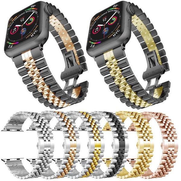 

Metal Bracelet Stainless Steel Strap For Apple Watch Series 9 8 7 6 5 4 3 SE Bands With Adapter Connector Replacement Wristband iWatch 45/44mm 41/40mm 38MM 42mm