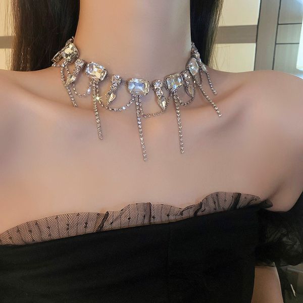 

designer jewelry european and American exaggerated diamond tassel necklace, elegant and luxurious collarbone chain Instagram, high-end feeling