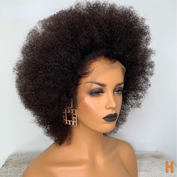 

Short AFRO Kinky Curly BOB Wig Natural Color Glueless Wig Human Hair Ready To Wear 250% Density Affordable Synthetic Lace Front Wig, Mix color
