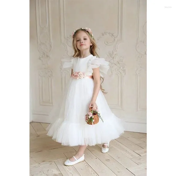 

Girl Dresses Real Pictures Chiffon Flower Dress for Wedding Party First Communion 2024 Little Bride Gowns Junior Bridesmaid, White