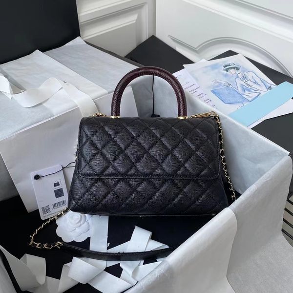 

Shoulder Bags 10A Top Quality Jumbo Double Flap Bag Designer 23CM Real Leather Caviar Lambskin Classic All Black Purse Quilted Handbag, Pink 1