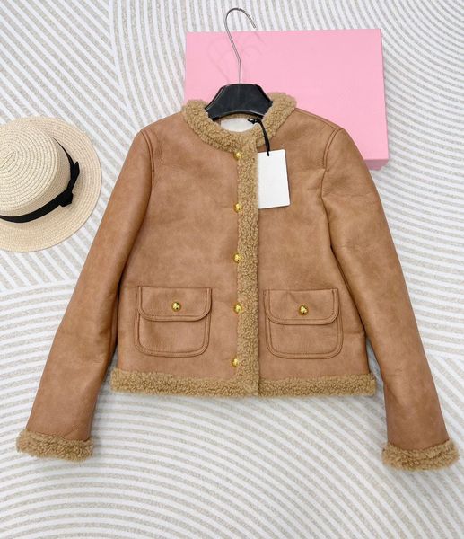 

women lady short designer sheep fur hair coat popular high end wholesale price 0335, Khaki