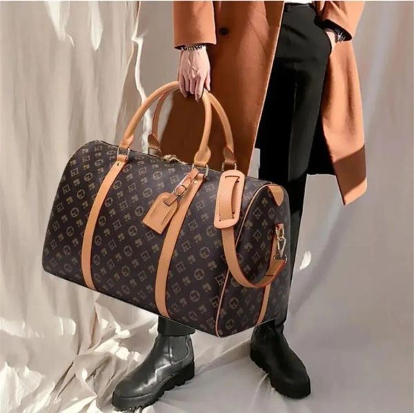 

Big Men duffle bag Duffel Bags luggage Travelling Bag Women large capacity luggage bag baggage waterproof handbag Casual Travel Bags 55CM, Brown flowers khaki handle