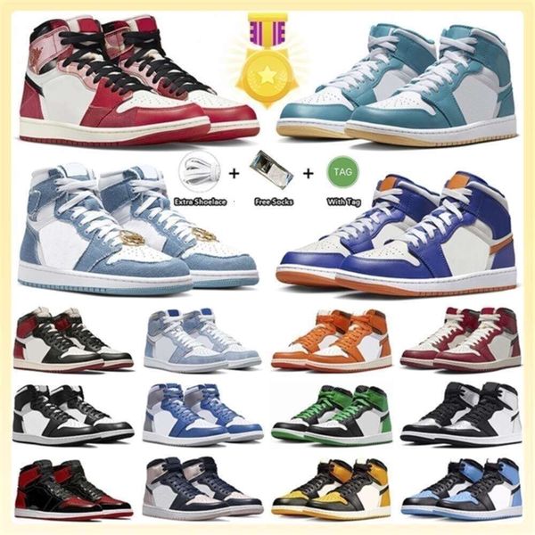 

Jumpman 1 Basketball Shoes Spider-verse Game Royal Aquatone Unc Toe Craft Reverse Laney Washed Pink Lost and Found Lucky Green Washed Pink Denim for Men, Item#18